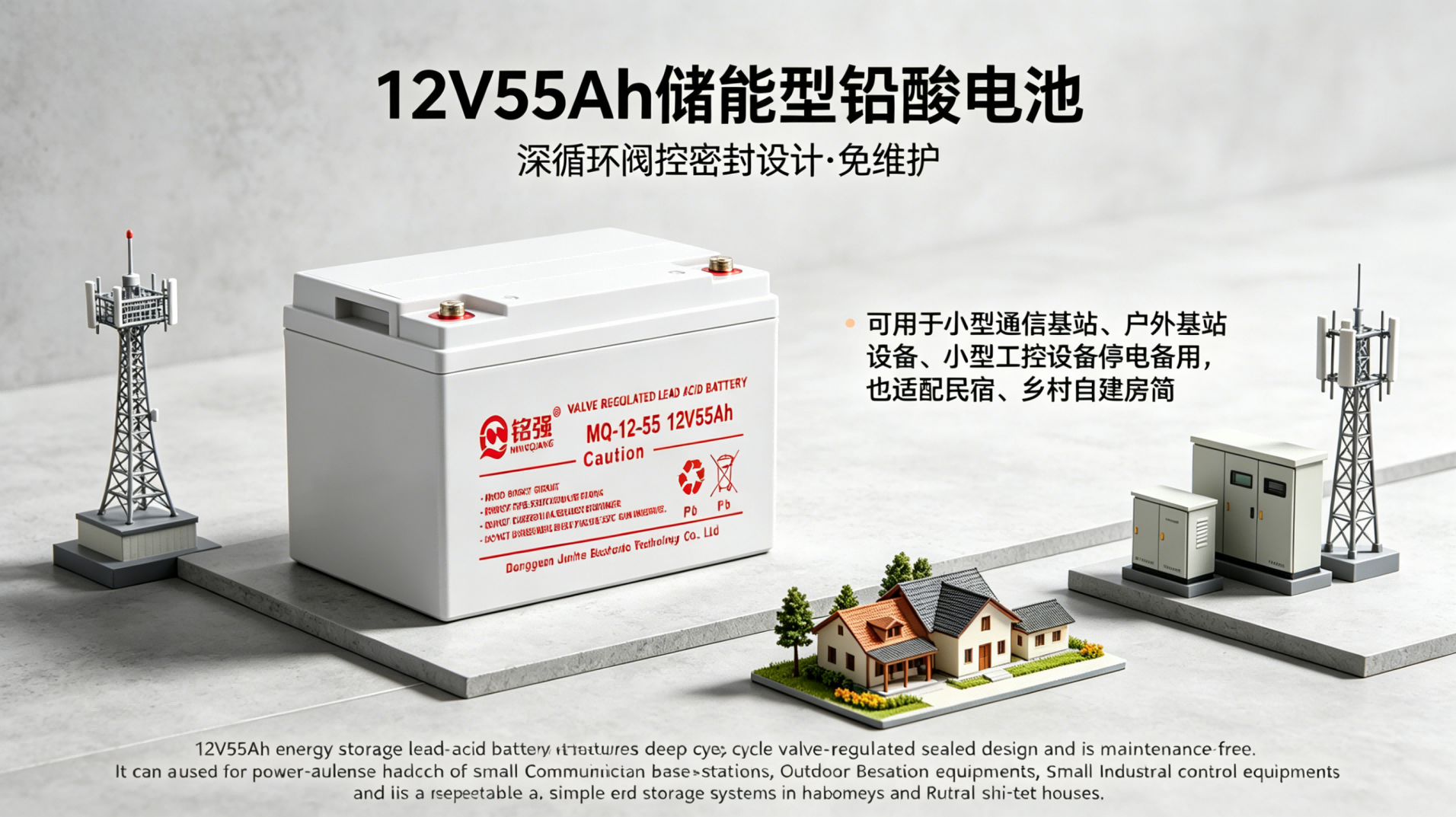 12V 55Ah rechargeable lead-acid battery